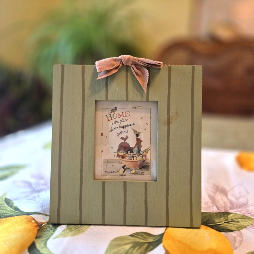 Framed bird print, Wood picture frame, Cute Spring decor, Sage Green